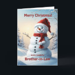 Brother in Law Christmas Snowman  Holiday Card<br><div class="desc">A festive winter scene showing a cheerful snowman in a red hat and scarf. Wish your brother-in-law a merry Christmas with a lovely snowman card.</div>