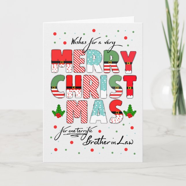 Brother in Law Merry Christmas Decorated Lettering Holiday Card (Front)