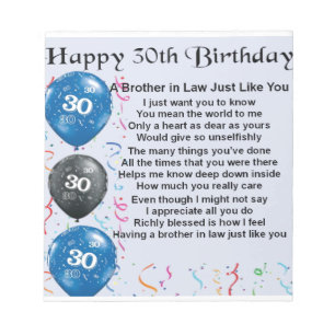 Brother in Law Poem 30th Birthday Notepad