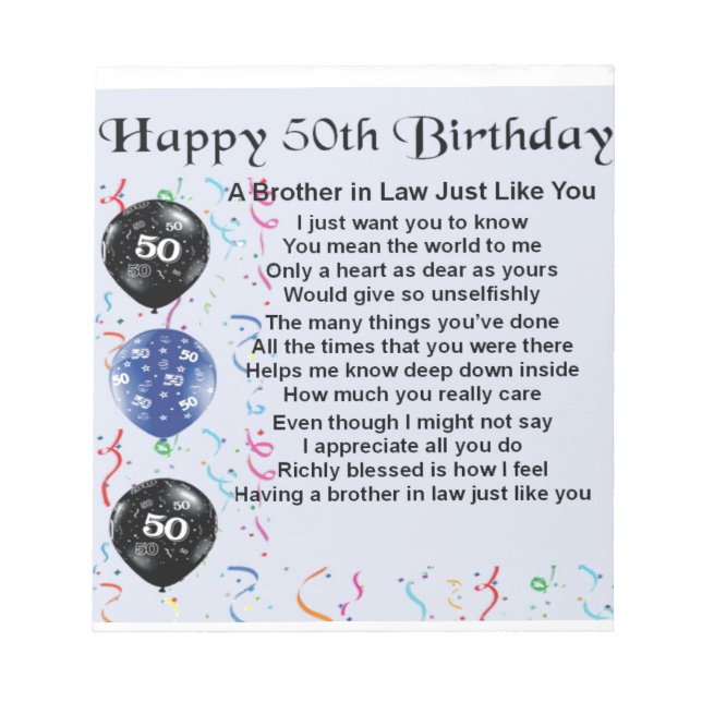 Brother in Law Poem 50th Birthday Notepad (Front)