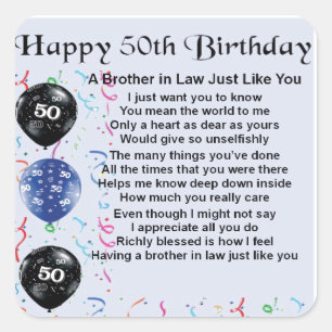 Brother in Law Poem 50th Birthday Square Sticker