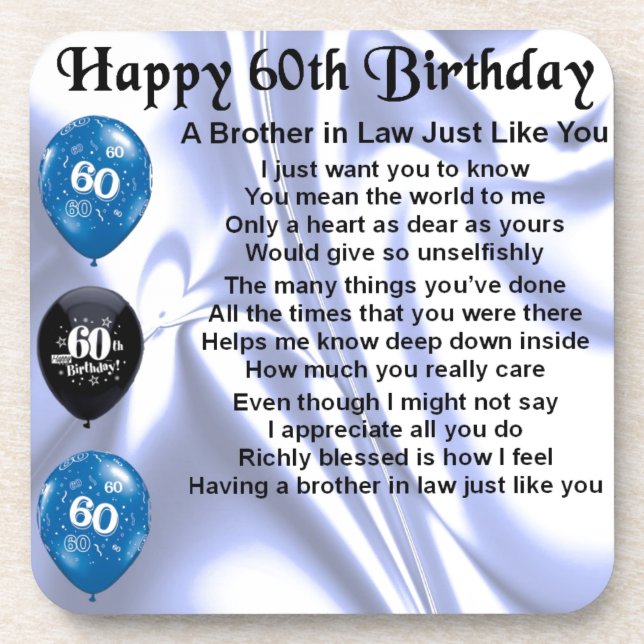 Brother in Law Poem 60th Birthday Coaster (Front)