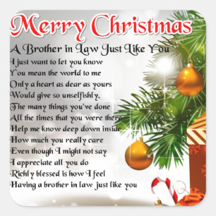 Brother in Law Poem - Christmas Design Square Sticker