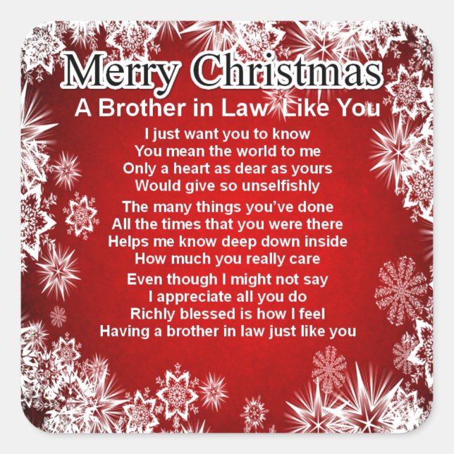 Brother in Law Poem - Christmas Design Square Sticker (Front)
