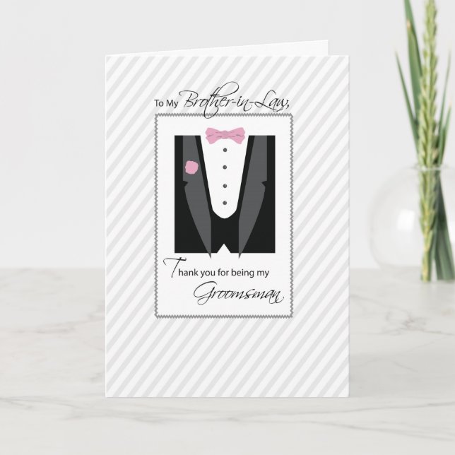 Brother-in-Law, Thanks Groomsman, Rose Colour Thank You Card (Front)