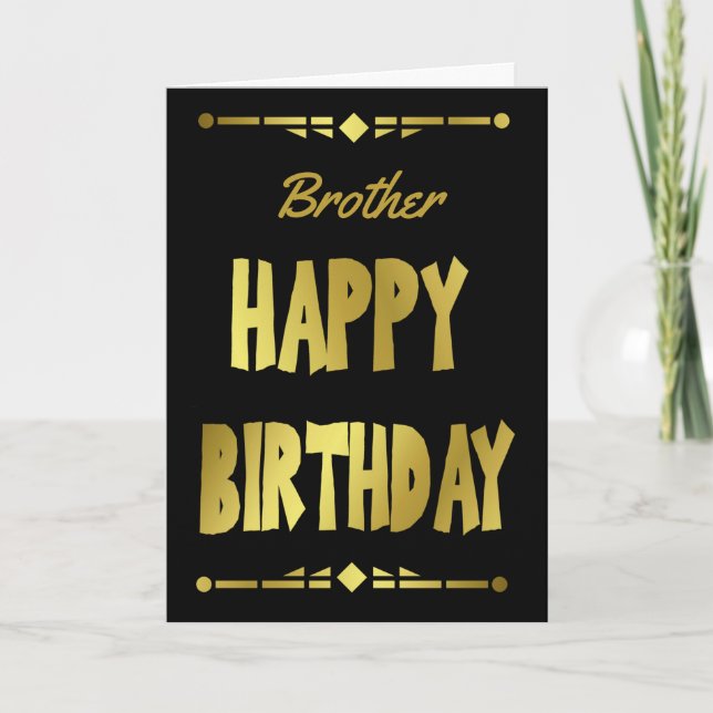 Brother Modern Black Gold Happy Birthday Card (Front)
