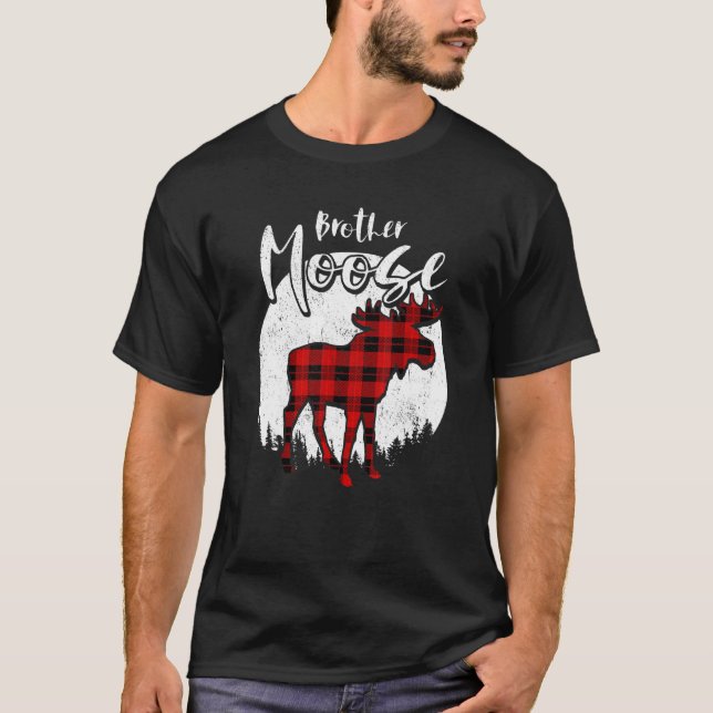 Brother Moose Red Plaid Buffalo Matching Family Pa T-Shirt (Front)