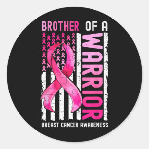 Brother Of A Warrior Breast Cancer Usa Flag Awaren Classic Round Sticker
