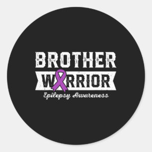 Brother Of A Warrior Epilepsy Brother Purple Ribbo Classic Round Sticker