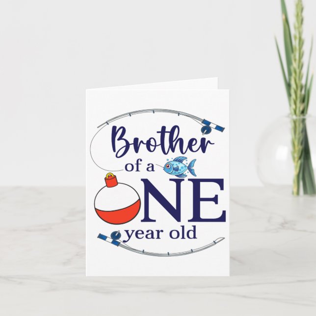 Brother Of The Big One Fishing Boy First Birthday  Card (Front)