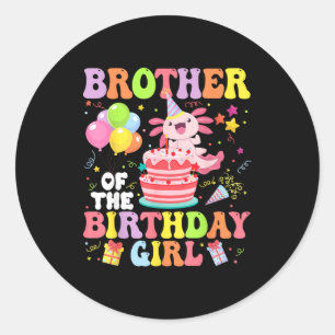 Brother Of The Birthday Axolotl Girl Family Party  Classic Round Sticker