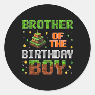 Brother Of The Birthday Boy Family Pixel Birthday  Classic Round Sticker