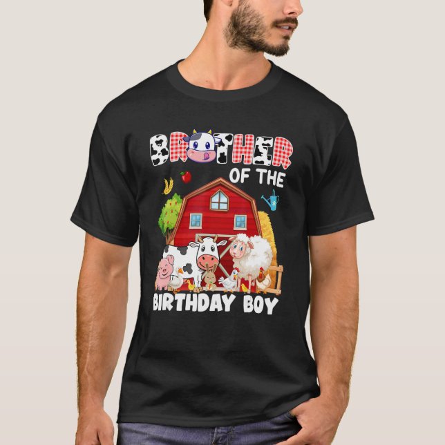 Brother Of The Birthday Boy Farming Cow Family Mat T-Shirt (Front)
