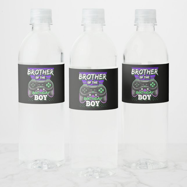 Brother Of The Birthday Boy Gamer Gift Water Bottle Label (Bottles)