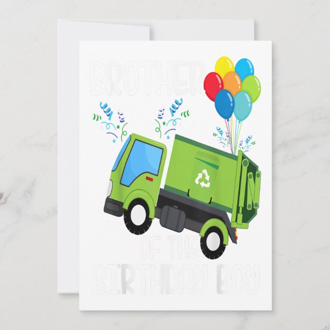 Brother Of The Birthday Boy Garbage Truck Gift Holiday Card (Front)