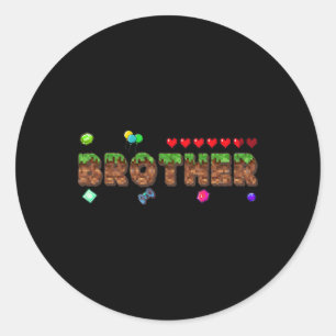 Brother Of The Birthday Boy Pixel Game Matching Fa Classic Round Sticker