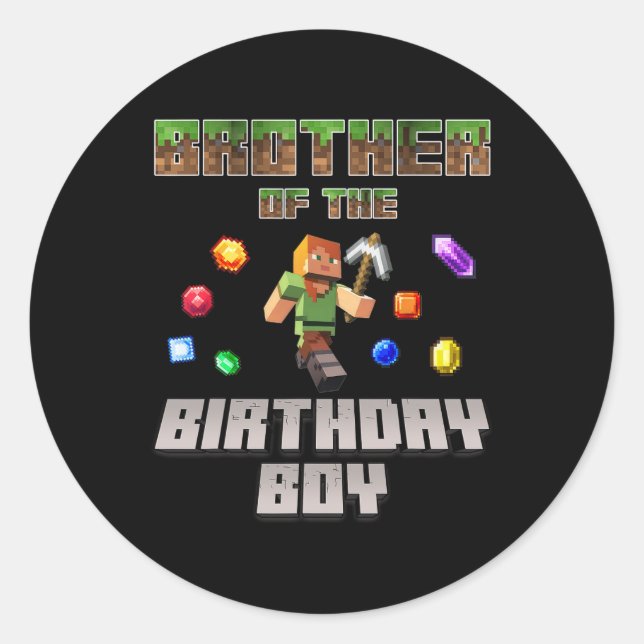 Brother Of The Birthday Boy Video Gamer Pixel Numb Classic Round Sticker (Front)