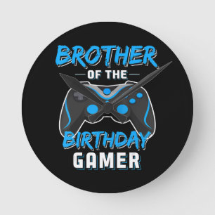 Brother Of The Birthday Gamer Birthday Boy Gaming Round Clock