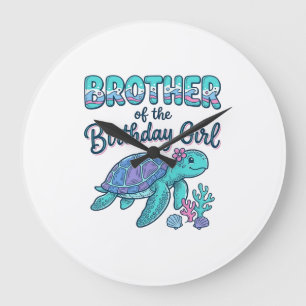 Brother of the Birthday Girl Sea Turtle Shirt Desi Large Clock