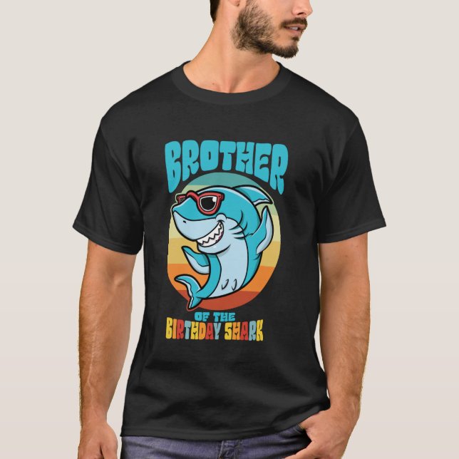 Brother of the Birthday Kid Shark Party Bro Family T-Shirt (Front)