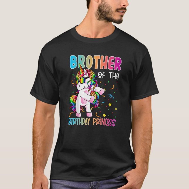 Brother of the Birthday Princess  Flossing Unicorn T-Shirt (Front)