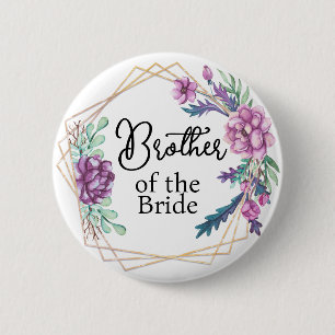Brother of the Bride Purple Floral Wedding 6 Cm Round Badge