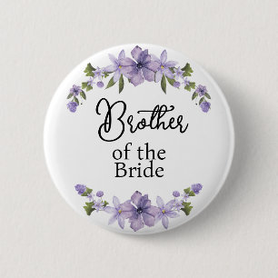 Brother of the Bride Purple Floral Wedding 6 Cm Round Badge