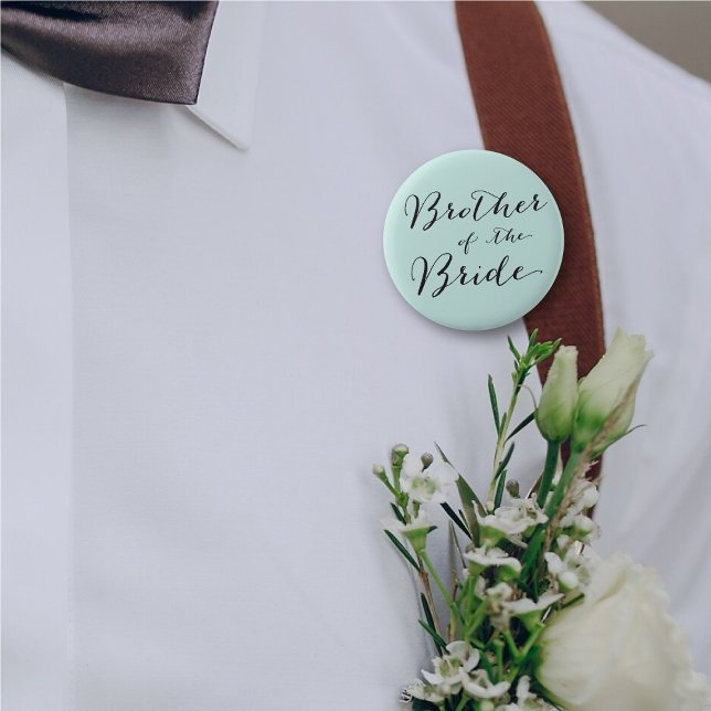 Brother of the Bride Wedding Bridal Party Button (BROTHER OF THE BRIDE Classic Script Wedding Bridal Party Pinback Button @ fatfatin_blue_knot)