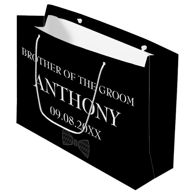 Brother of the Groom Black Elegant Gifts Wedding Large Gift Bag (Front Angled)