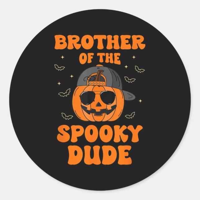 Brother Of The Spooky Dude Halloween Pumpkin Birth Classic Round Sticker (Front)