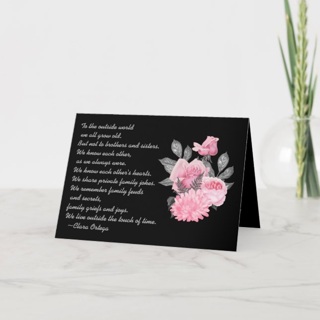 Brother or Sister Sentimental Poem Black and Pink Card (Front)