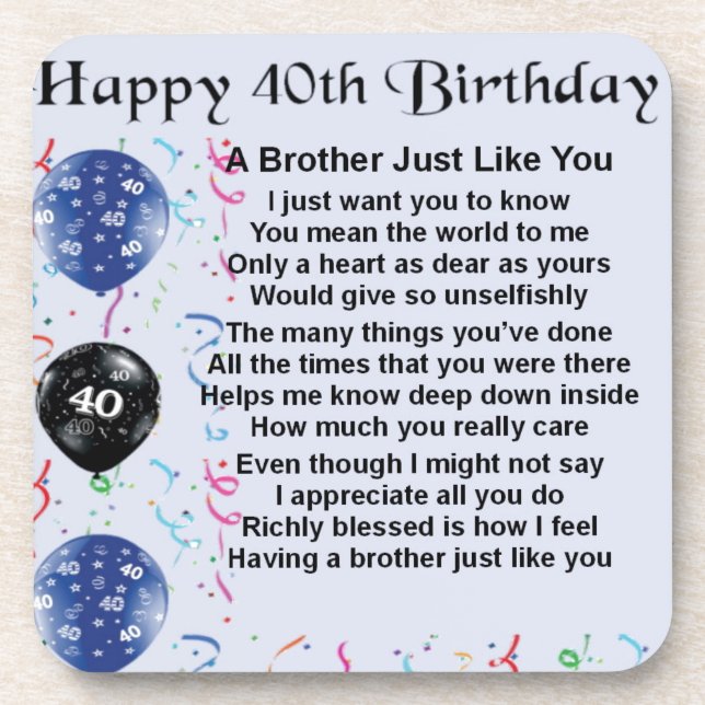 Brother poem 40th Birthday Coaster (Front)