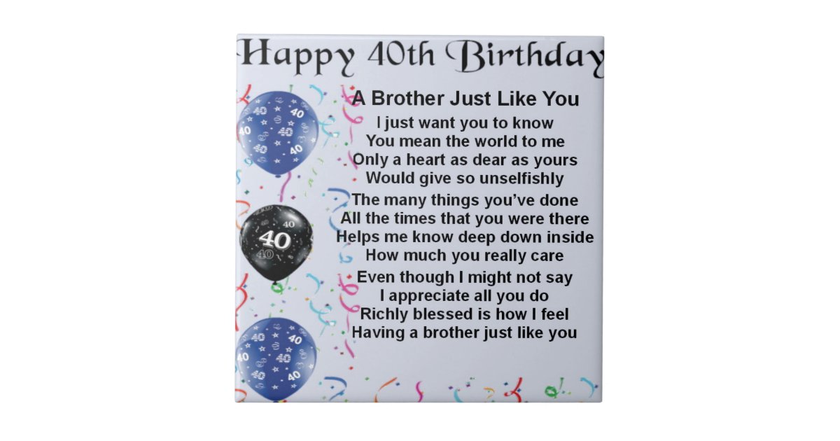 Brother Poem 40th Birthday Tile 