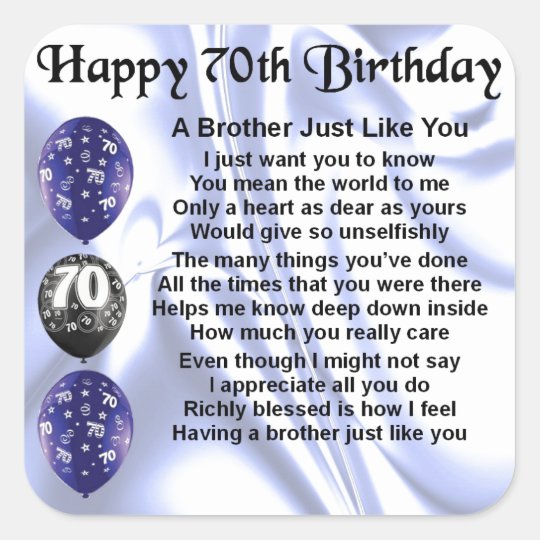 Brother Poem 70th Birthday Square Sticker | Zazzle.co.uk