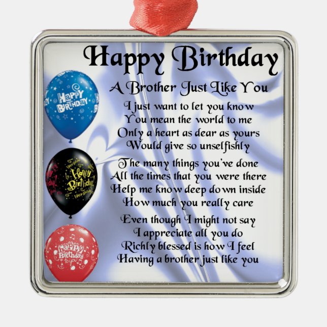 Brother Poem  Happy Birthday Metal Tree Decoration (Front)