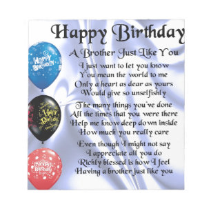 Brother Poem Happy Birthday Notepad