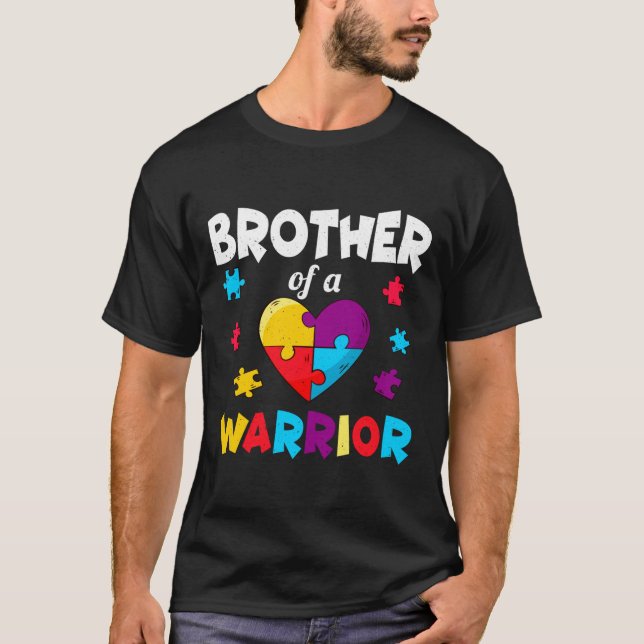 Brother Puzzle Warrior Heart Autism Awareness T-Shirt (Front)