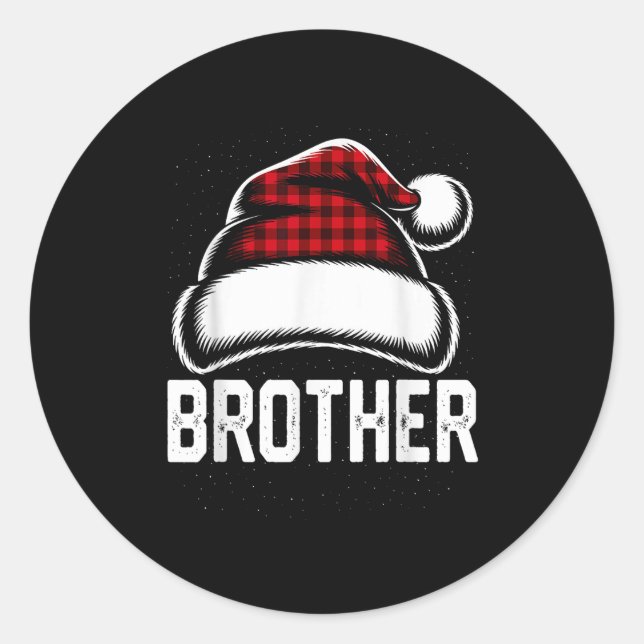 Brother Santa Red Plaid Christmas Family Matching  Classic Round Sticker (Front)