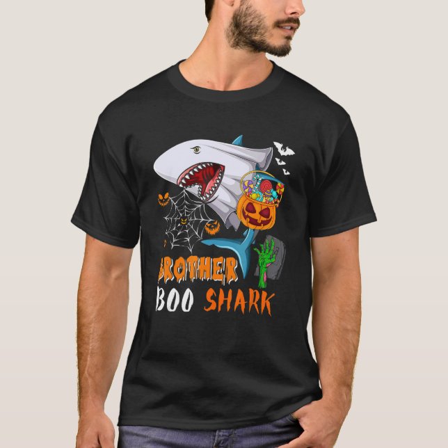 Brother Shark Boo Halloween Shark Boo Ghost Candie T-Shirt (Front)