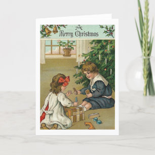 Brother, Sister, Christmas, Morning, Vintage, Xmas Holiday Card
