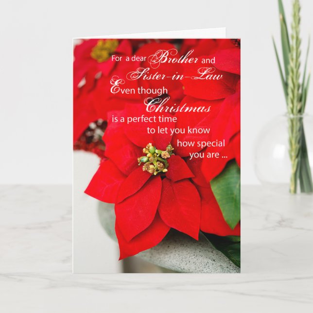 Brother & Sister-in-Law Christmas Red Poinsettia Holiday Card (Front)