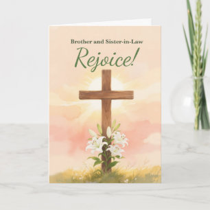 Brother Sister in Law Easter Rejoice Cross Lilies Card