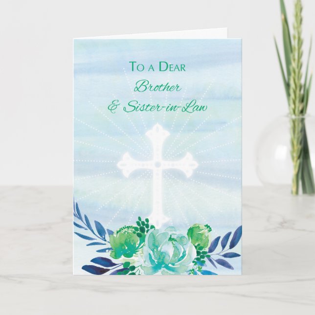 Brother & Sister-in-Law Teal Blue Flowers Easter Holiday Card (Front)