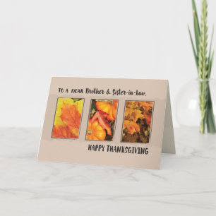 Brother & Sister-in-Law, Thanksgiving Three Leaves Holiday Card
