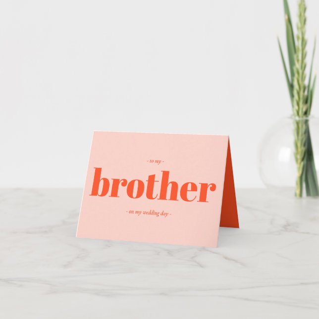 Brother Wedding Minimal Simple orange pink Card (Front)