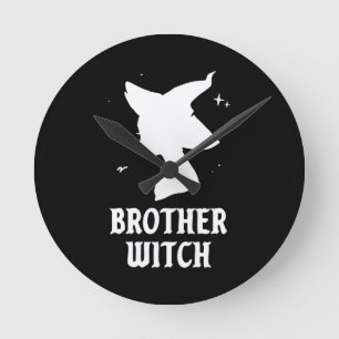 Brother Witch Funny Spooky Matching Halloween Round Clock
