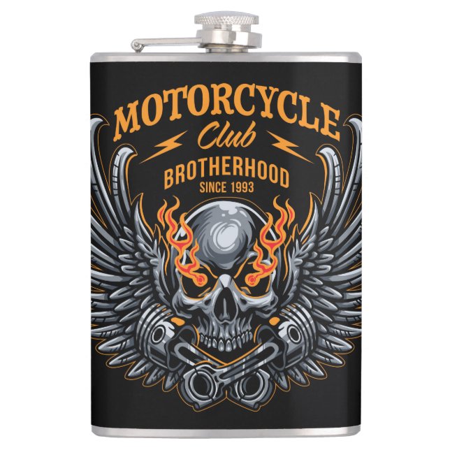 Brotherhood Motorcycle Club Skull and Wings  Hip Flask (Front)