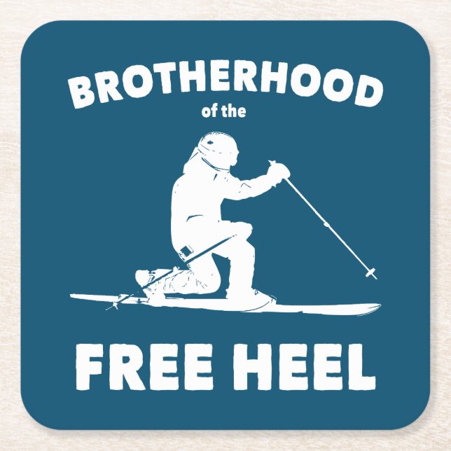 Brotherhood Of The Free Heel Telemark Skiing Square Paper Coaster (Front)