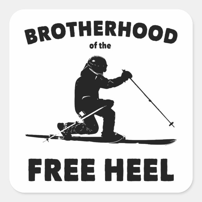Brotherhood Of The Free Heel Telemark Skiing Square Sticker (Front)