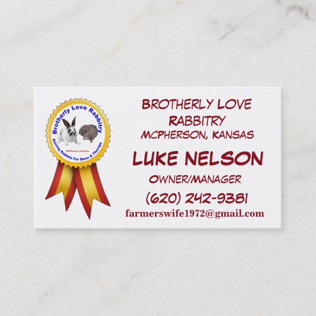 Brotherly Love Rabbitry Business Cards (Front)